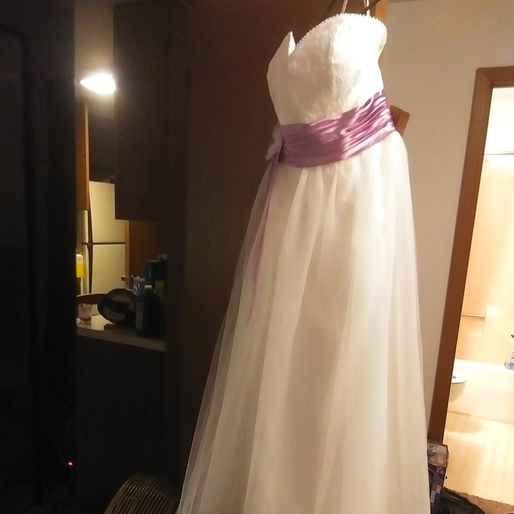 Ivory and lavender wedding dress